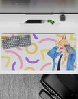 Anime mouse pad 32x16 inches featuring Power from Chainsaw Man, showcasing her chaotic energy with pastel confetti background.