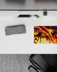 14x10 inches anime girl mouse pad in orange, gold, and crimson with high-contrast cinematic heat.