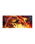 Anime girl mouse pad 28x12 inches with twin-tail warrior and blazing dragon overhead, cinematic action art.