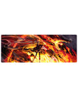 Anime girl mouse pad 32x12 inches with twin-tail heroine, flaring coat, and dragon overhead in bold detail.