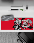 Persona 5 Royal mouse pad featuring Joker and Kasumi, 32x12 inches, with striking red background, perfect for gamers.