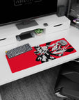 Anime mouse pad 32x12 inches featuring Joker and Kasumi from Persona 5 Royal with bold red background and striking poses.