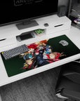 Persona 5 desk pad 36x16 inches featuring Joker, Mona, and Kasumi in dynamic poses, vibrant colors, and rebellious style.