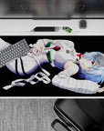 Anime mouse pad 40x20 inches featuring Rei Ayanami from Neon Genesis Evangelion, with soft cerulean hair and vivid accents.