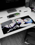 Anime desk pad 36x16 inches featuring Rei Ayanami from Neon Genesis Evangelion, with soft cerulean hair and vibrant accents.
