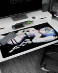 Anime desk pad 40x20 inches featuring Rei Ayanami from Neon Genesis Evangelion with lavender suit and cerulean hair.