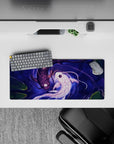 28x12 inches mouse pad with Harmony of Koi, showcasing the tranquil balance of two koi fish swimming in serene waters of black and white.