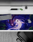 36x16 inches desk pad with Harmony of Koi, capturing the tranquil flow of two koi fish in black and white, symbolizing harmony and balance.