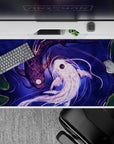 40x20 inches desk pad with Harmony of Koi, showcasing two koi fish in contrasting black and white, embodying the peaceful balance of yin and yang.