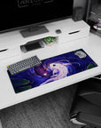 Artistic 32x12 inches mouse pad featuring Harmony of Koi, capturing the essence of yin and yang with two koi fish in black and white.
