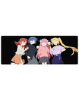 32x12 inches anime girl mouse pad with four minimalist anime girls on a black background lineup.