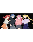 36x16 inches anime girl desk pad with four stylish girls lined up on a deep black minimalist background.