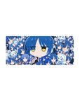 28x12 inches anime girl mouse pad with blue-haired chibi collage, doodle panels, school uniforms, guitar cameo.