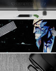 Anime mouse pad 40x20 inches featuring Bleach's Kenpachi Zaraki with bloodied face and intense gaze.