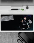 32x16 inches anime mouse pad in deep navy night tones, soft highlights, calm gothic-cute desk aesthetic.