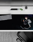 Deep navy starry night anime desk pad 36x16 inches, calm gothic vibe with soft highlights.