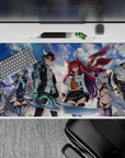 Vibrant anime girl desk pad 40x20 inches in blues, purples, and neon greens with a fast, wild vibe.