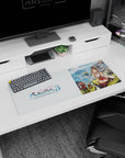 32x12 inches Atelier Ryza 3 Ryza mouse pad with staff and smile, sunny cliff scene over dreamy lagoons.