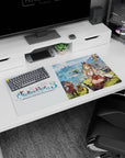 32x16 inches Atelier Ryza 3 Ryza mouse pad, smiling with staff on a sunny cliff over dreamy blue water.