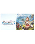 32x16 inches anime girl mouse pad with Ryza on a cliff above blue lagoons and distant ruins, fantasy art.