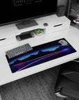 Small but impactful 32x12 mouse pad showcases Neon Horizon Drive's vibrant futuristic landscape in detail