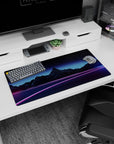 Digital mountain design on 32x16 mouse pad captures the essence of vaporwave and retrowave aesthetics