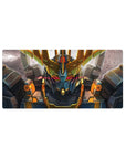 32x16 inches anime mouse pad with Unicorn Gundam Destroy Mode on a cracked battlefield backdrop.