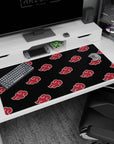 Large 40x20 inches desk pad showcasing the Akatsuki cloud design, with red clouds on a black background for a sleek, bold look.