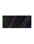 Mouse pad featuring cyberpunk design, 28x12 inches, with sharp neon green and purple lines on a smooth black background for a tech-driven feel.