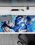 Sleek 36x16 inch desk pad featuring Goku's dynamic pose and striking aura for inspired setups