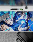 Dynamic 40x20 inch anime desk pad showcasing Goku's energy surge and deadly strike focus