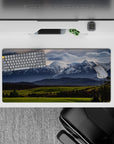 32x16 inches mouse pad with snow-capped peaks and lush greenery, creating a peaceful and dynamic nature-inspired workspace.