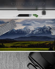 40x20 inches mouse pad with snow-capped peaks rising above lush greenery, bringing a peaceful, vibrant touch to your workspace.