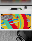 32x16 inches mouse pad with vibrant abstract design, showcasing bold strokes of red, blue, green, and yellow for a dynamic, energetic atmosphere.