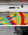 36x16 inches desk pad with vibrant abstract design, blending red, blue, green, and yellow strokes for a dynamic, creative, and energetic workspace.