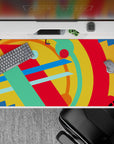 40x20 inches desk pad with vibrant abstract design, showcasing bold strokes in red, blue, green, and yellow for dynamic energy in your workspace.