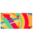 Mouse pad featuring vibrant abstract design, 32x16 inches, with bold red, blue, green, and yellow strokes for energy and creativity in your workspace.