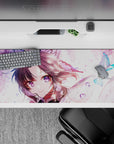 Shinobu from Demon Slayer on 36x16 inches anime desk pad, violet eyes glowing, butterflies and pastel hues create magic.