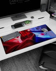Sharingan clash artwork on 36x16 desk pad ideal for fans of high-stakes Naruto showdowns