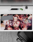 Nezuko demon form mouse pad, 32x16 inches, featuring her transformation with glowing pink eyes and swirling hair from Demon Slayer.