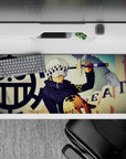 Striking 36x16 desk pad highlights Trafalgar Law's signature style and "DEATH" tattoo for fan admiration