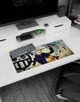 Dynamic Trafalgar Law artwork on 28x12 mouse pad perfect for celebrating One Piece's iconic doctor