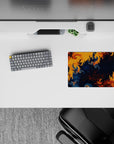 14x10 inches mouse pad with vibrant fractal patterns, blending chaotic movement and dynamic color for a creative workspace setup.