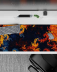 36x16 inches desk pad with abstract fractal patterns in bold colors, blending chaotic movement with vibrant creativity for a unique workspace.