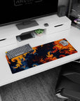 Artistic 32x12 inches mouse pad showcasing swirling fractal patterns in fiery hues, ideal for adding bold creativity to your desk setup.
