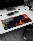 Vibrant 32x16 inches fractal mouse pad showcasing swirling orange, navy, and red designs, blending bold energy with artistic sophistication.