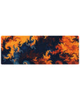 Compact 32x12 inches mouse pad featuring fractal patterns with fiery orange, navy, and red swirls, perfect for adding dynamic movement to your desk.