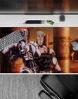 40x20 inches desk pad with Polnareff and Silver Chariot from JoJo's Bizarre Adventure, combining Egyptian elements and the shining armor of Silver Chariot.