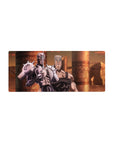 Mouse pad featuring Polnareff and Silver Chariot from JoJo's Bizarre Adventure, 28x12 inches, combining Egyptian elements and shining armor.