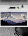 32x16 inches mouse pad featuring snow-capped mountains, soft purples, and grays for a tranquil vibe.
